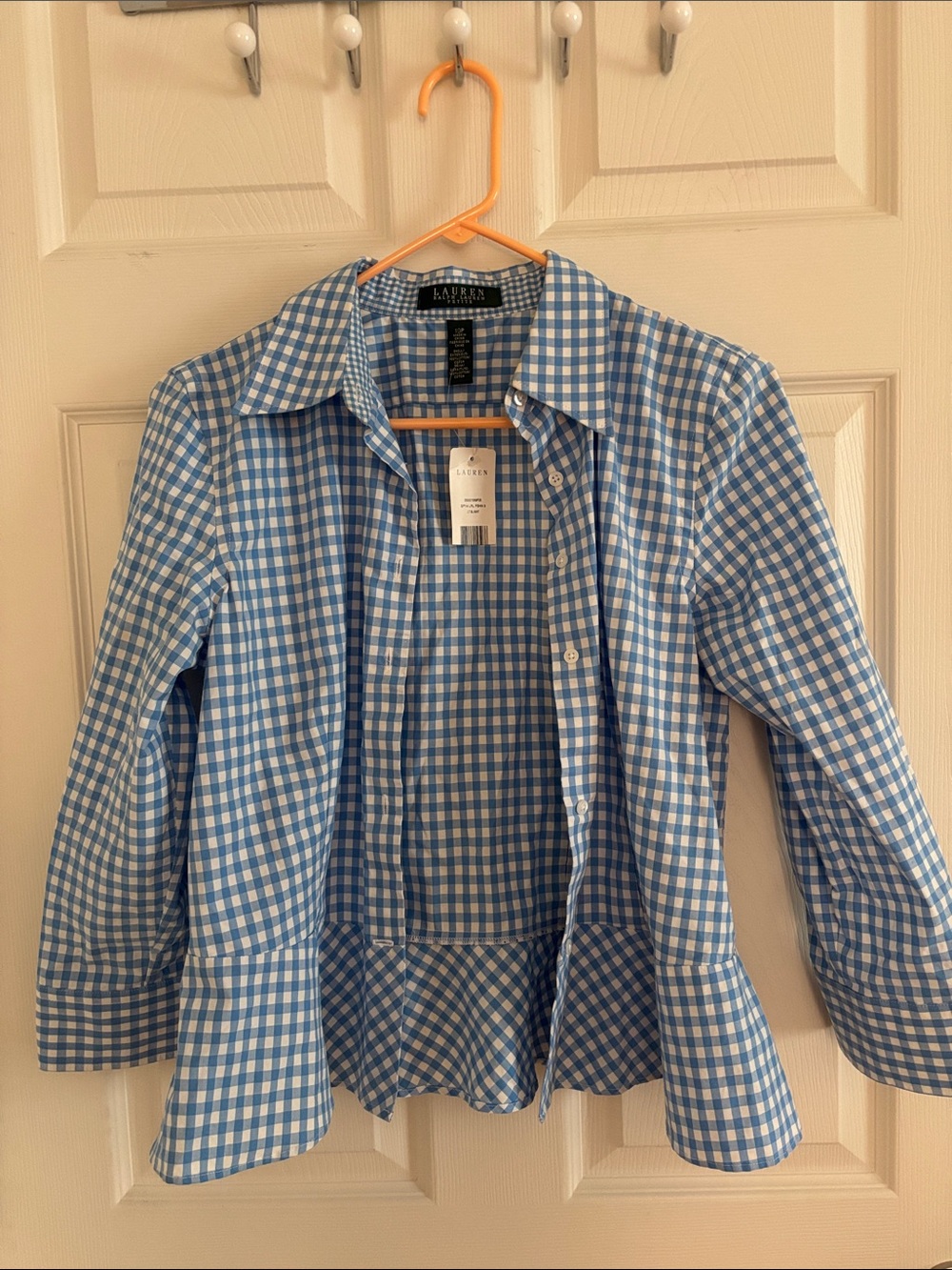 Lauren Ralph Lauren Blue and White Gingham Button-Up Shirt